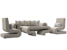 Набор Волна-2 (стол, диван, 2 кресла), Микровельвет;Велюр, бежевый;серый