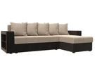 Диван угловой Дубай Лайт угол универсальный, Велюр;Экокожа, Бежевый;Коричневый