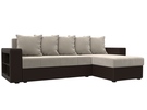 Диван угловой Дубай Лайт угол универсальный, Микровельвет;Экокожа, Бежевый;Коричневый