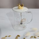 Чашка PRETTY с крышкой, стекло, прозрачный, 400 мл, Прозрачный / белый