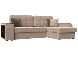 Диван угловой Брюссель правый угол, Велюр, Seven 729 бежевый;Seven 727 коричневый