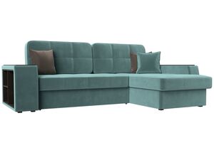 Диван угловой Брюссель правый угол, Велюр, Seven 113 бирюзовый;Seven 727 коричневый