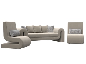 Набор Волна-1 (диван, 2 кресла), Микровельвет;Велюр, бежевый;серый