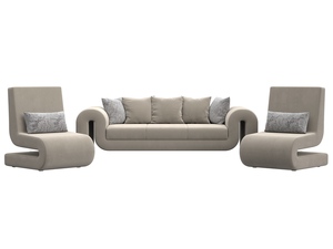 Набор Волна-1 (диван, 2 кресла), Микровельвет;Велюр, бежевый;серый