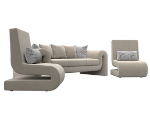 Набор Волна-1 (диван, 2 кресла), Микровельвет;Велюр, бежевый;серый