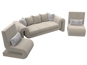 Набор Волна-1 (диван, 2 кресла), Микровельвет;Велюр, бежевый;серый