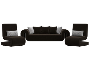 Набор Волна-1 (диван, 2 кресла), Микровельвет;Велюр, коричневый;серый