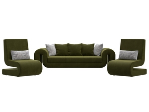 Набор Волна-1 (диван, 2 кресла), Микровельвет;Велюр, Зеленый;Серый