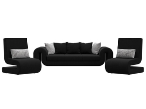 Набор Волна-1 (диван, 2 кресла), Микровельвет;Велюр, Черный;серый