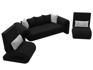 Набор Волна-1 (диван, 2 кресла), Микровельвет;Велюр, Черный;серый