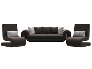 Набор Волна-1 (диван, 2 кресла), Велюр, Seven 727 коричневый;Seven 17 серый