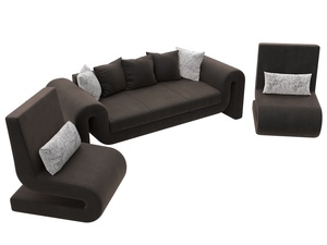 Набор Волна-1 (диван, 2 кресла), Велюр, Seven 727 коричневый;Seven 17 серый