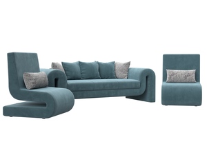 Набор Волна-1 (диван, 2 кресла), Велюр, Seven 113 бирюзовый;Seven 17 серый