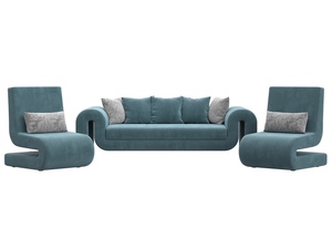 Набор Волна-1 (диван, 2 кресла), Велюр, Seven 113 бирюзовый;Seven 17 серый