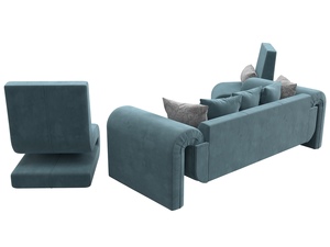 Набор Волна-1 (диван, 2 кресла), Велюр, Seven 113 бирюзовый;Seven 17 серый