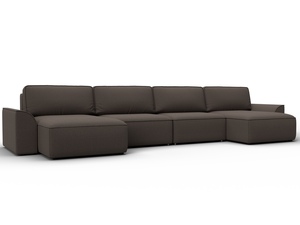 Диван П-образный Лига-048 НПБ лонг, Рогожка, Амур 05 коричневый