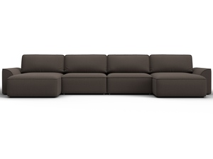 Диван П-образный Лига-048 НПБ лонг, Рогожка, Амур 05 коричневый