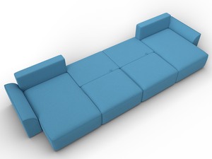 Диван П-образный Лига-048 НПБ лонг, Рогожка, Амур 10 голубой