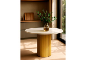 Стол деревянный, Барел 90 белый / золото