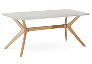 Керамический стол, Unika 180x80 белый спеченный камень / светлое дерево