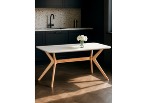 Керамический стол, Unika 180x80 белый спеченный камень / светлое дерево