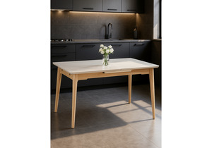 Керамический стол, Halmar 140(180)x80 белый спеченный камень / светлое дерево