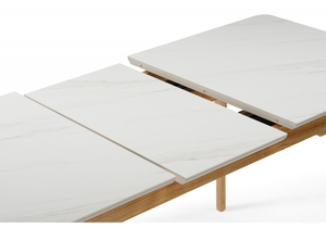 Керамический стол, Halmar 140(180)x80 белый спеченный камень / светлое дерево