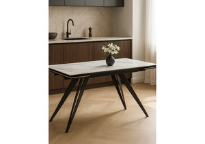 Керамический стол, Дарвин 160(220)х89 белый с прожилками gilt white / черный