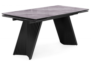 Стол стеклянный, Вейв 140(200)х80 кристл серый мрамор / черный