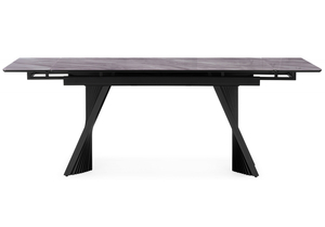 Стол стеклянный, Вейв 140(200)х80 кристл серый мрамор / черный