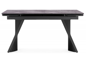 Стол стеклянный, Вейв 140(200)х80 кристл серый мрамор / черный