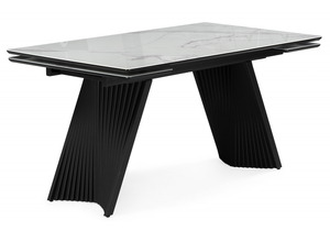 Стол стеклянный, Вейв 140(200)х80 кристл белый мрамор / черный