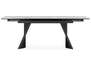 Стол стеклянный, Вейв 140(200)х80 кристл белый мрамор / черный