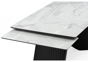 Стол стеклянный, Вейв 140(200)х80 кристл белый мрамор / черный