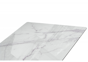 Стол стеклянный, Вейв 140(200)х80 кристл белый мрамор / черный