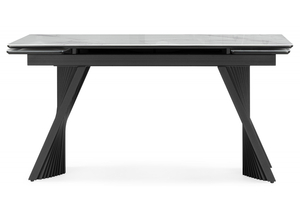 Стол стеклянный, Вейв 140(200)х80 кристл белый мрамор / черный