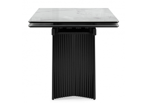 Стол стеклянный, Вейв 140(200)х80 кристл белый мрамор / черный