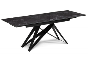 Стол стеклянный, Блэкберн 140(200)х80 черный мрамор / черный