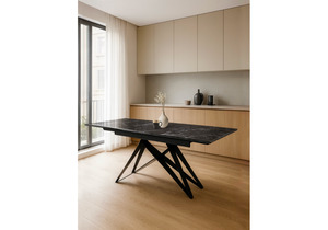 Стол стеклянный, Блэкберн 140(200)х80 черный мрамор / черный
