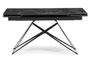 Стол стеклянный, Блэкберн 140(200)х80 черный мрамор / черный