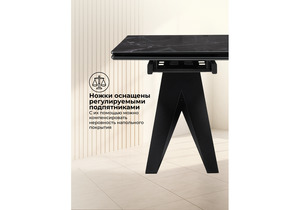 Стол стеклянный, Блэкберн 140(200)х80 черный мрамор / черный