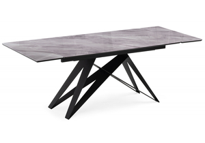 Стол стеклянный, Блэкберн 140(200)х80 кристл серый мрамор / черный