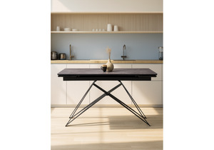 Стол стеклянный, Блэкберн 140(200)х80 кристл серый мрамор / черный