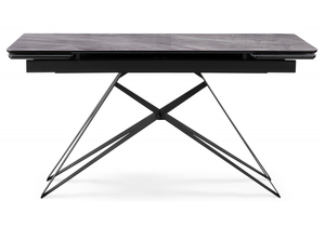 Стол стеклянный, Блэкберн 140(200)х80 кристл серый мрамор / черный