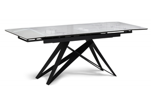 Стол стеклянный, Блэкберн 140(200)х80 кристл белый мрамор / черный