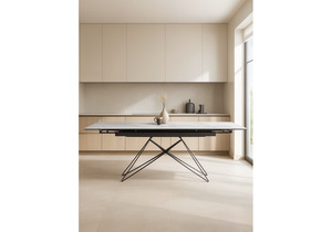 Стол стеклянный, Блэкберн 140(200)х80 кристл белый мрамор / черный