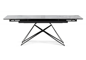 Стол стеклянный, Блэкберн 140(200)х80 кристл белый мрамор / черный