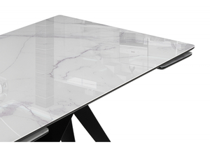 Стол стеклянный, Блэкберн 140(200)х80 кристл белый мрамор / черный