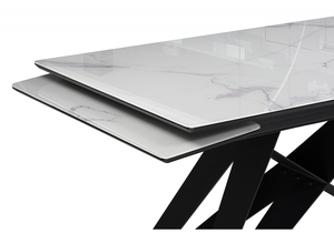 Стол стеклянный, Блэкберн 140(200)х80 кристл белый мрамор / черный