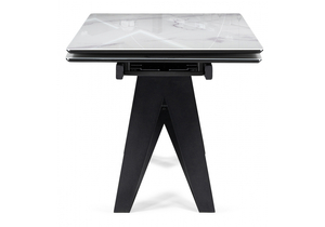 Стол стеклянный, Блэкберн 140(200)х80 кристл белый мрамор / черный
